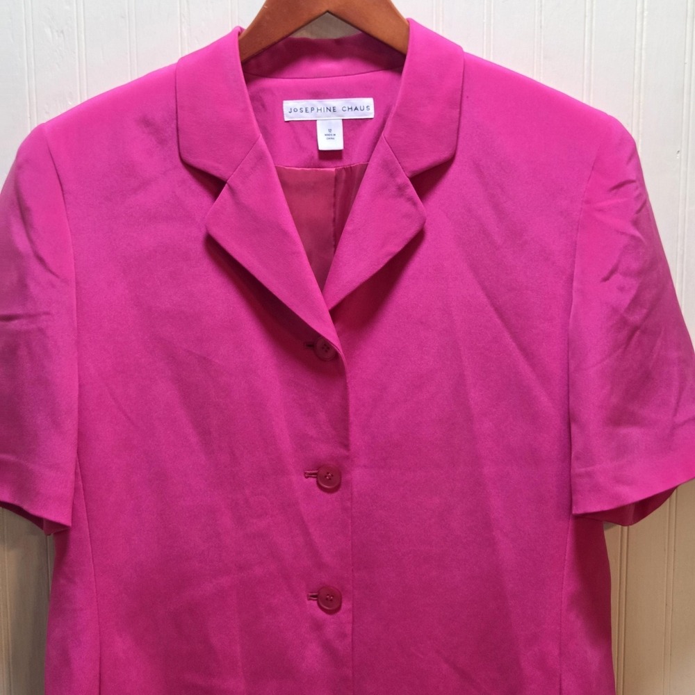 Josephine Chaus‎ Skirt Suit Womens 10 Pink Silk Short Sleeve Jacket 2 Piece